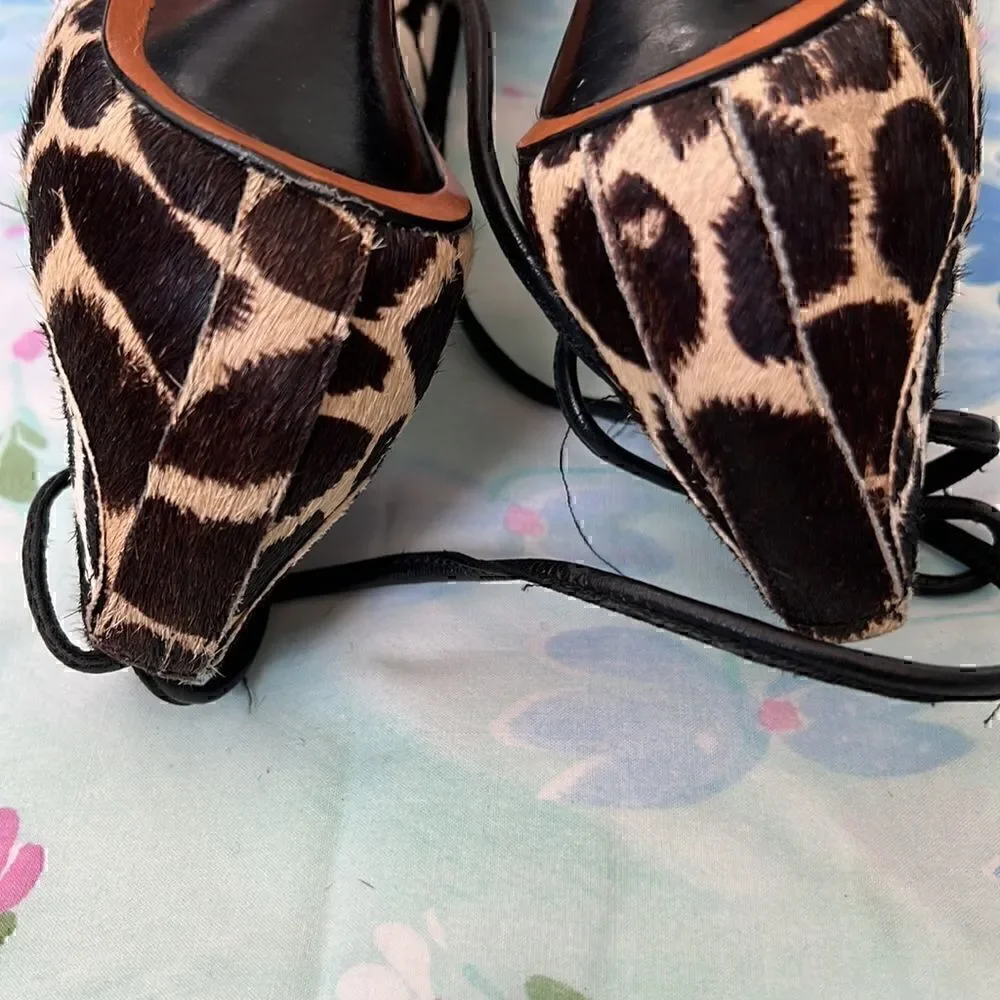 10 Crosby Derek Lam Animal Print Hair On Lace Up Heels 6 - Picture 11 of 13